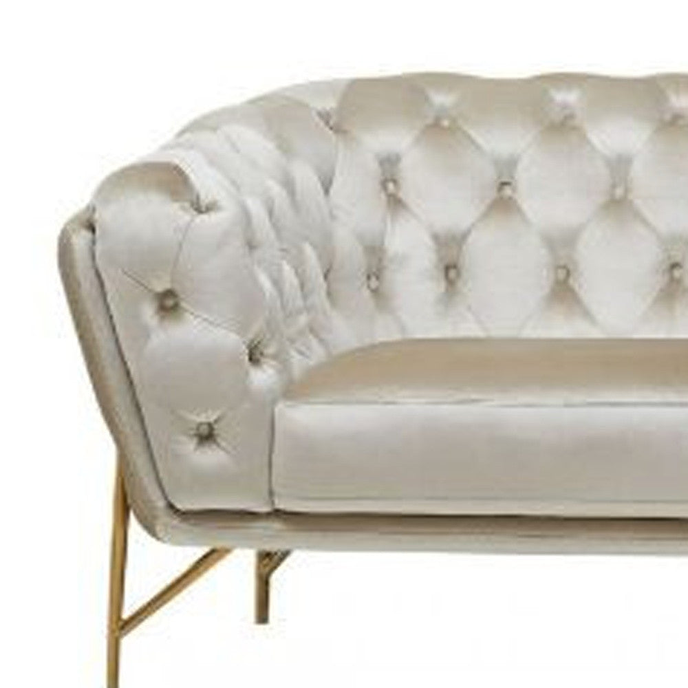 88" Beige Tufted Velvet and Gold Chesterfield Sofa By Homeroots | Sofas | Modishstore - 4