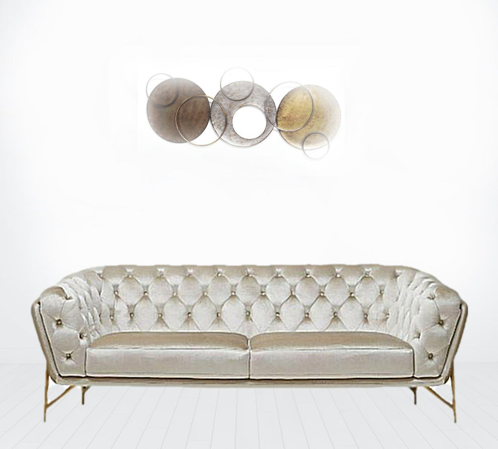 88" Beige Tufted Velvet and Gold Chesterfield Sofa By Homeroots | Sofas | Modishstore - 2