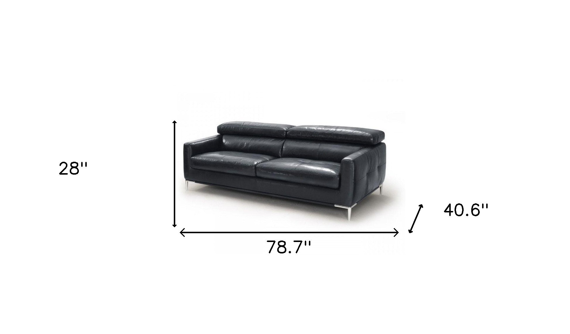 79" Black Silver Genuine Leather Sofa By Homeroots | Sofas | Modishstore - 5