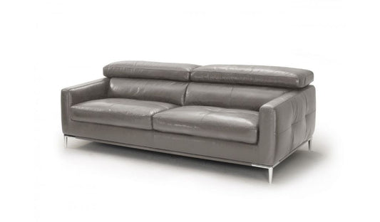 79" Dark Grey Genuine Leather and Silver Sofa By Homeroots