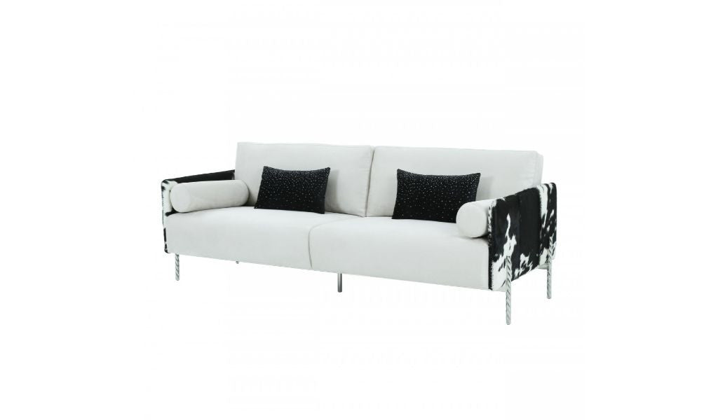 89" White Faux Cowhide and Silver Sofa By Homeroots | Sofas | Modishstore