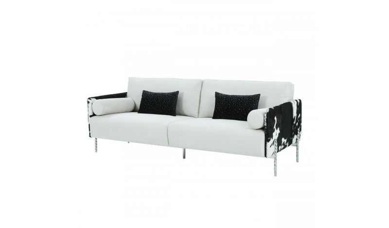 89" White Faux Cowhide and Silver Sofa By Homeroots | Sofas | Modishstore