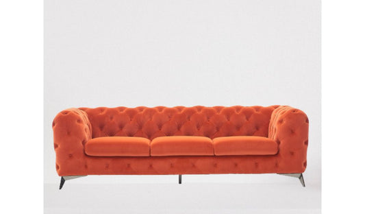 97" Orange Silver Chesterfield Sofa By Homeroots