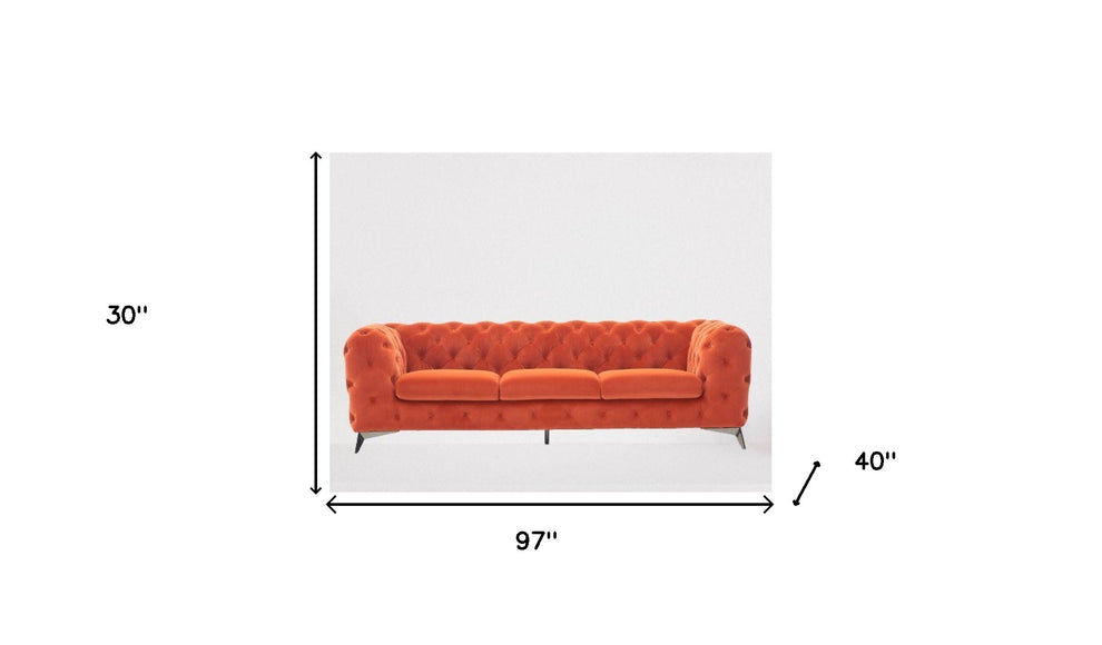 97" Orange Silver Chesterfield Sofa By Homeroots | Sofas | Modishstore - 5