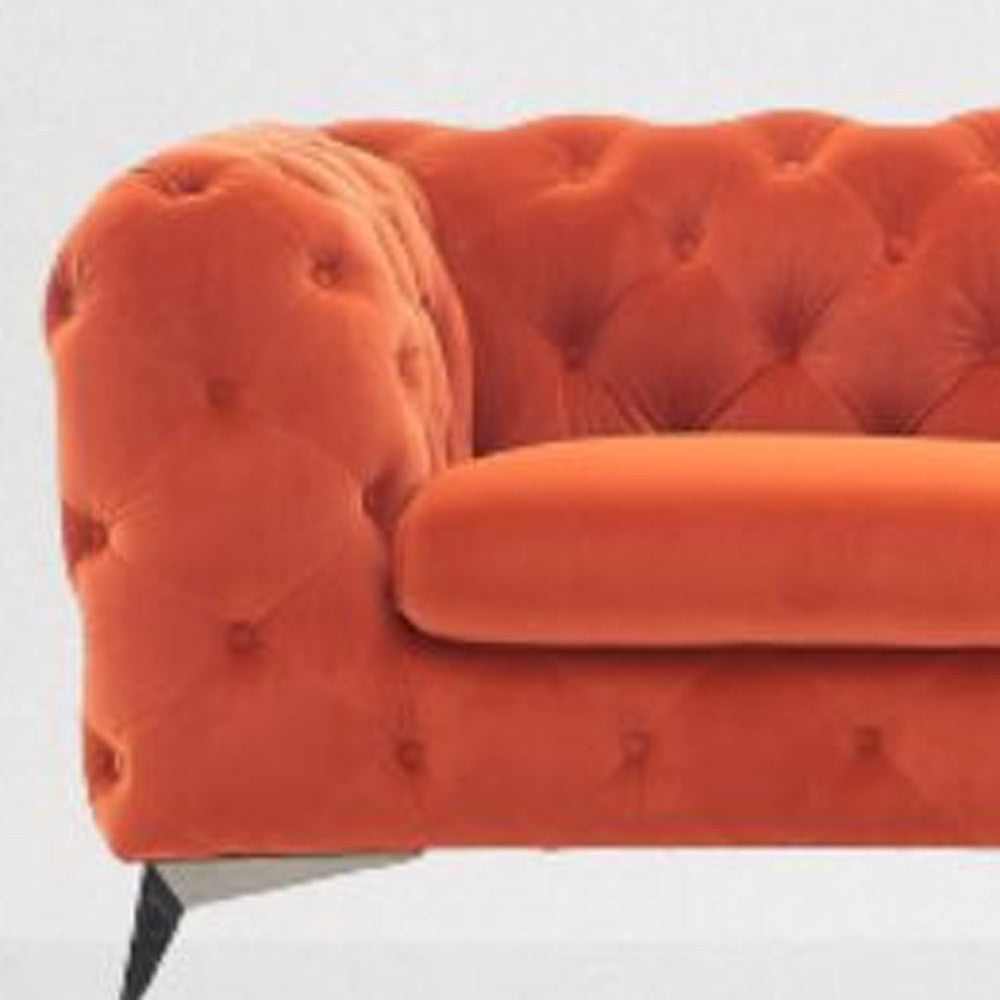 97" Orange Silver Chesterfield Sofa By Homeroots
