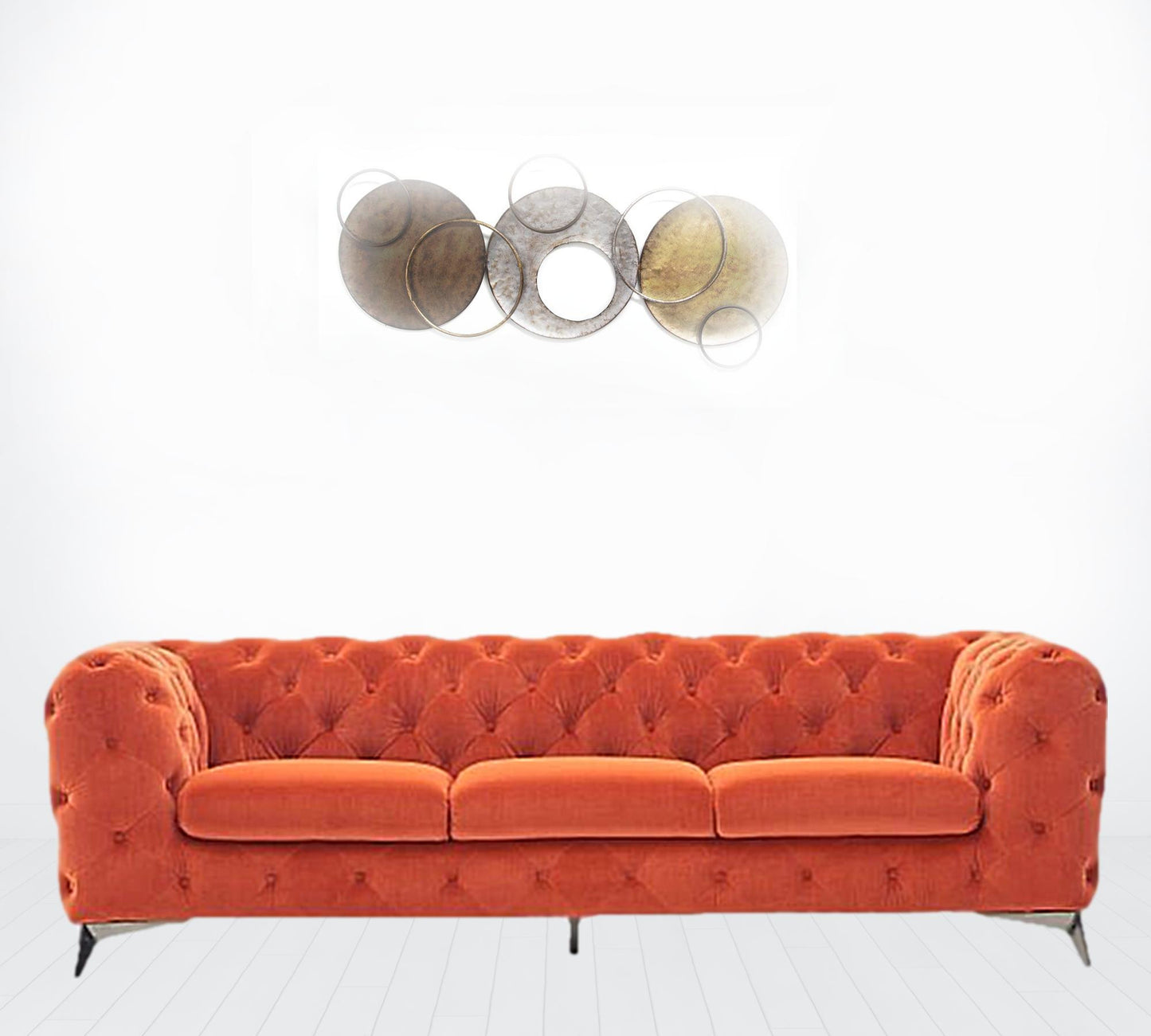 97" Orange Silver Chesterfield Sofa By Homeroots | Sofas | Modishstore - 2