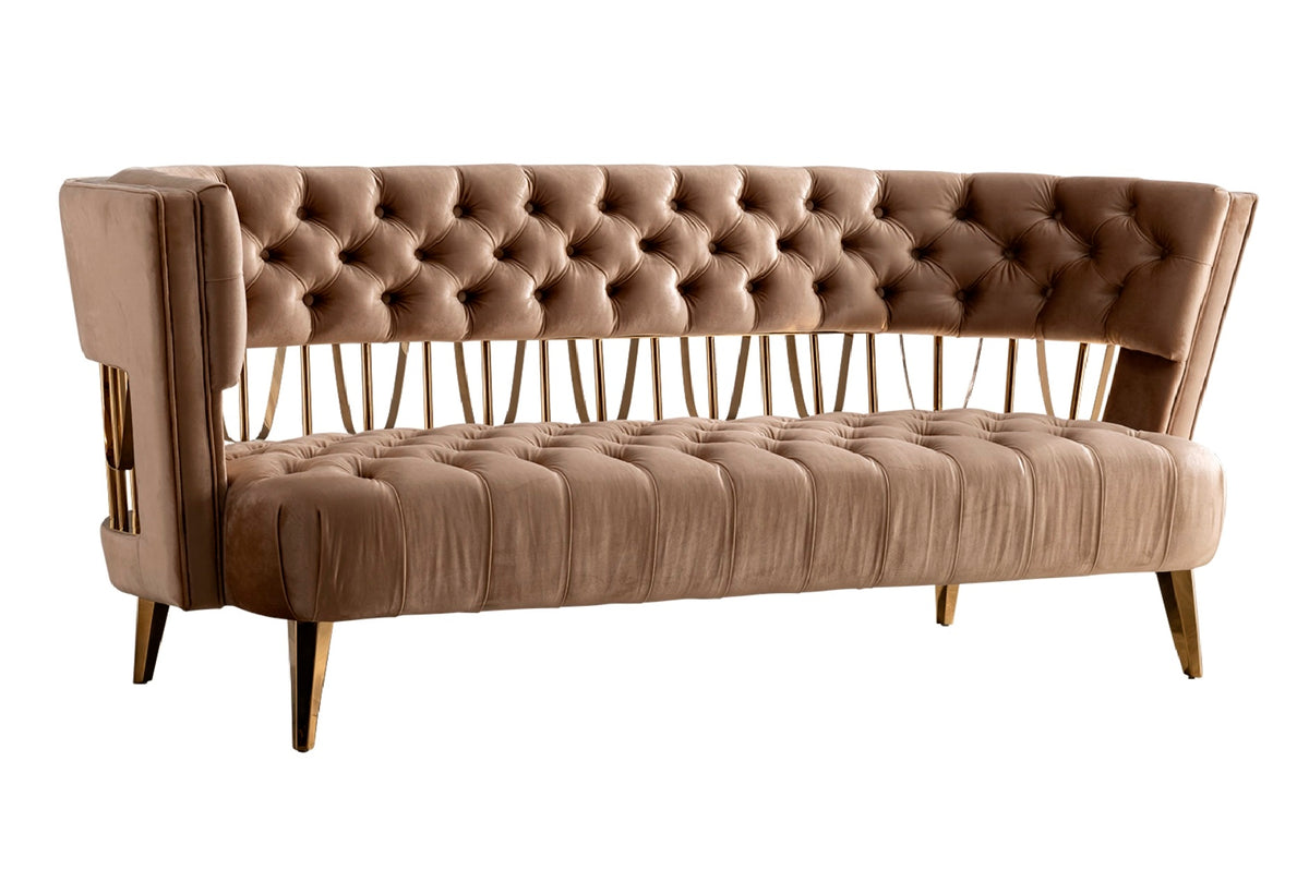 84" Beige Tufted Velvet and Gold Open Back Sofa By Homeroots | Sofas | Modishstore