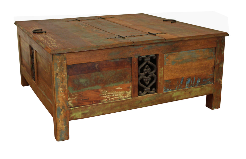 40" Rustic Brown Reclaimed Wood Square Lift Top Coffee Table By Homeroots | Coffee Tables | Modishstore - 2