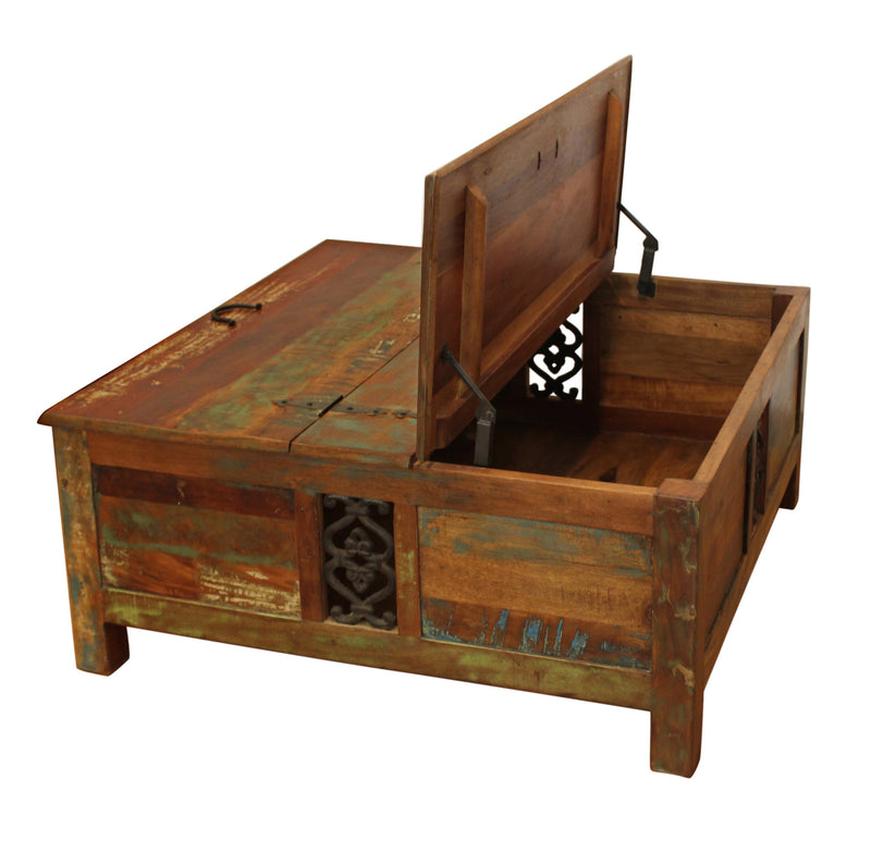 40" Rustic Brown Reclaimed Wood Square Lift Top Coffee Table By Homeroots | Coffee Tables | Modishstore