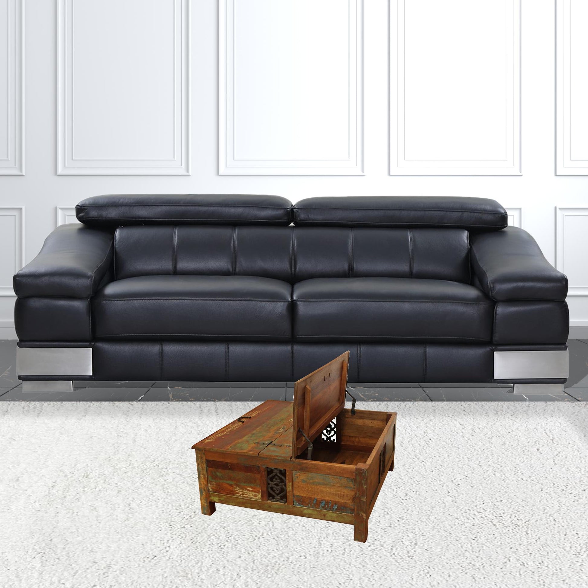 40" Rustic Brown Reclaimed Wood Square Lift Top Coffee Table By Homeroots | Coffee Tables | Modishstore - 4