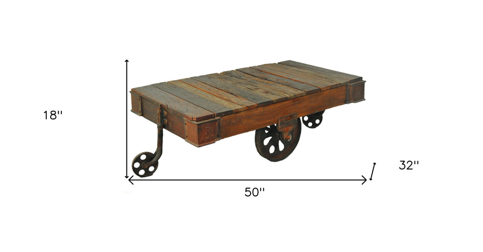 50" Black And Brown Solid Wood Rectangular Distressed Coffee Table By Homeroots | Coffee Tables | Modishstore - 5
