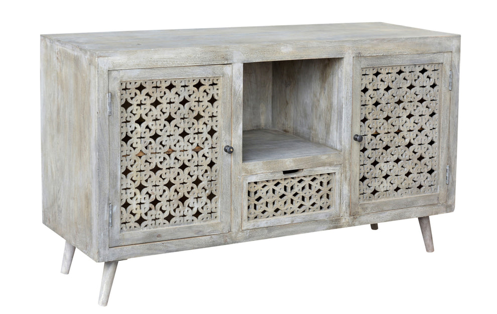 55" Gray Solid Wood Distressed Console Table With Storage With Storage By Homeroots | Console Tables | Modishstore - 3