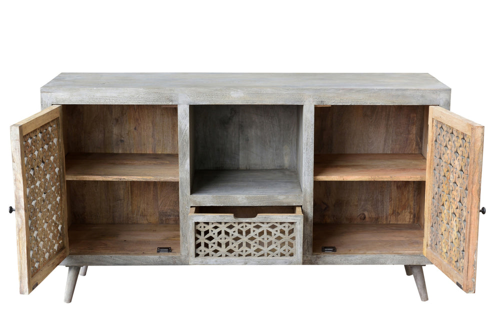 55" Gray Solid Wood Distressed Console Table With Storage With Storage By Homeroots | Console Tables | Modishstore - 2