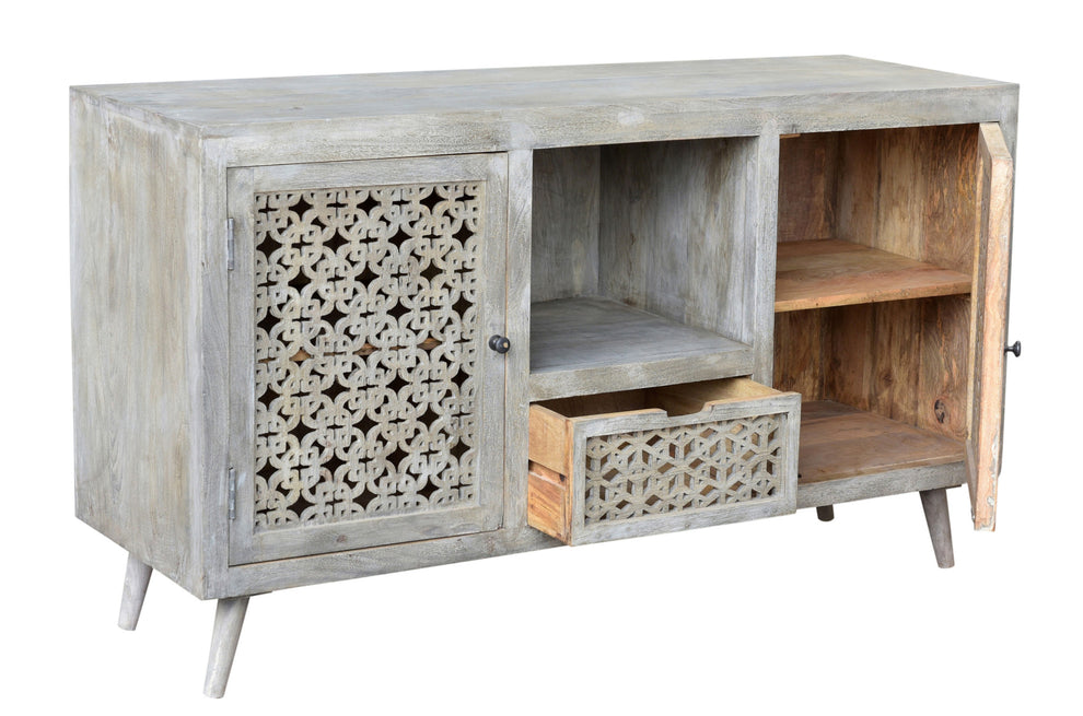 55" Gray Solid Wood Distressed Console Table With Storage With Storage By Homeroots | Console Tables | Modishstore - 4
