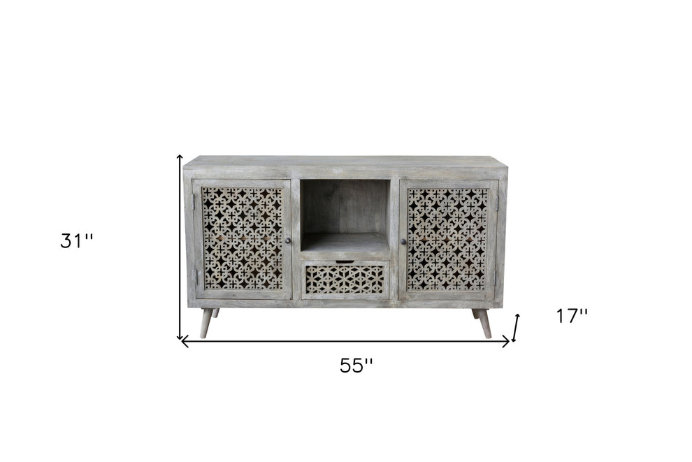 55" Gray Solid Wood Distressed Console Table With Storage With Storage By Homeroots | Console Tables | Modishstore - 6