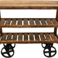 48" Brown and Black Solid Wood Distressed Wheel Console Table With Storage By Homeroots