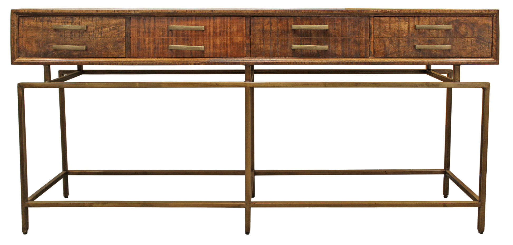 72" Brown and Brass Solid Wood Distressed Frame Console Table With Storage By Homeroots | Console Tables | Modishstore