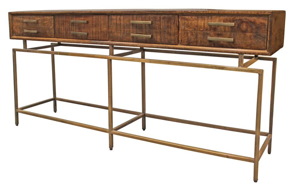 72" Brown and Brass Solid Wood Distressed Frame Console Table With Storage By Homeroots | Console Tables | Modishstore - 2