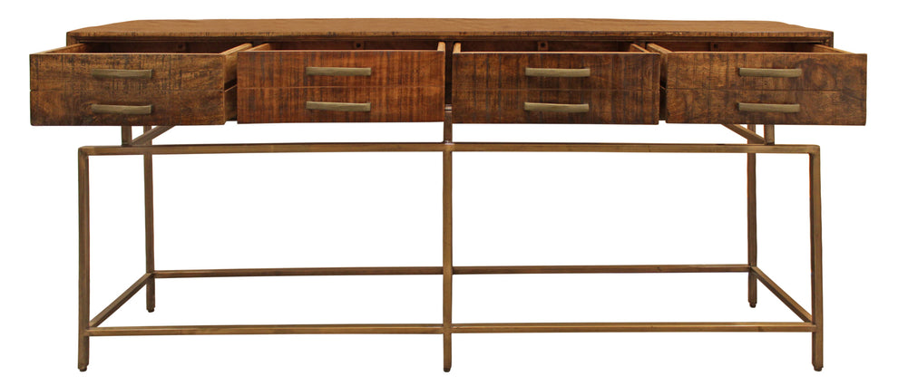 72" Brown and Brass Solid Wood Distressed Frame Console Table With Storage By Homeroots | Console Tables | Modishstore - 6