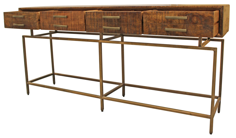 72" Brown and Brass Solid Wood Distressed Frame Console Table With Storage By Homeroots | Console Tables | Modishstore - 3
