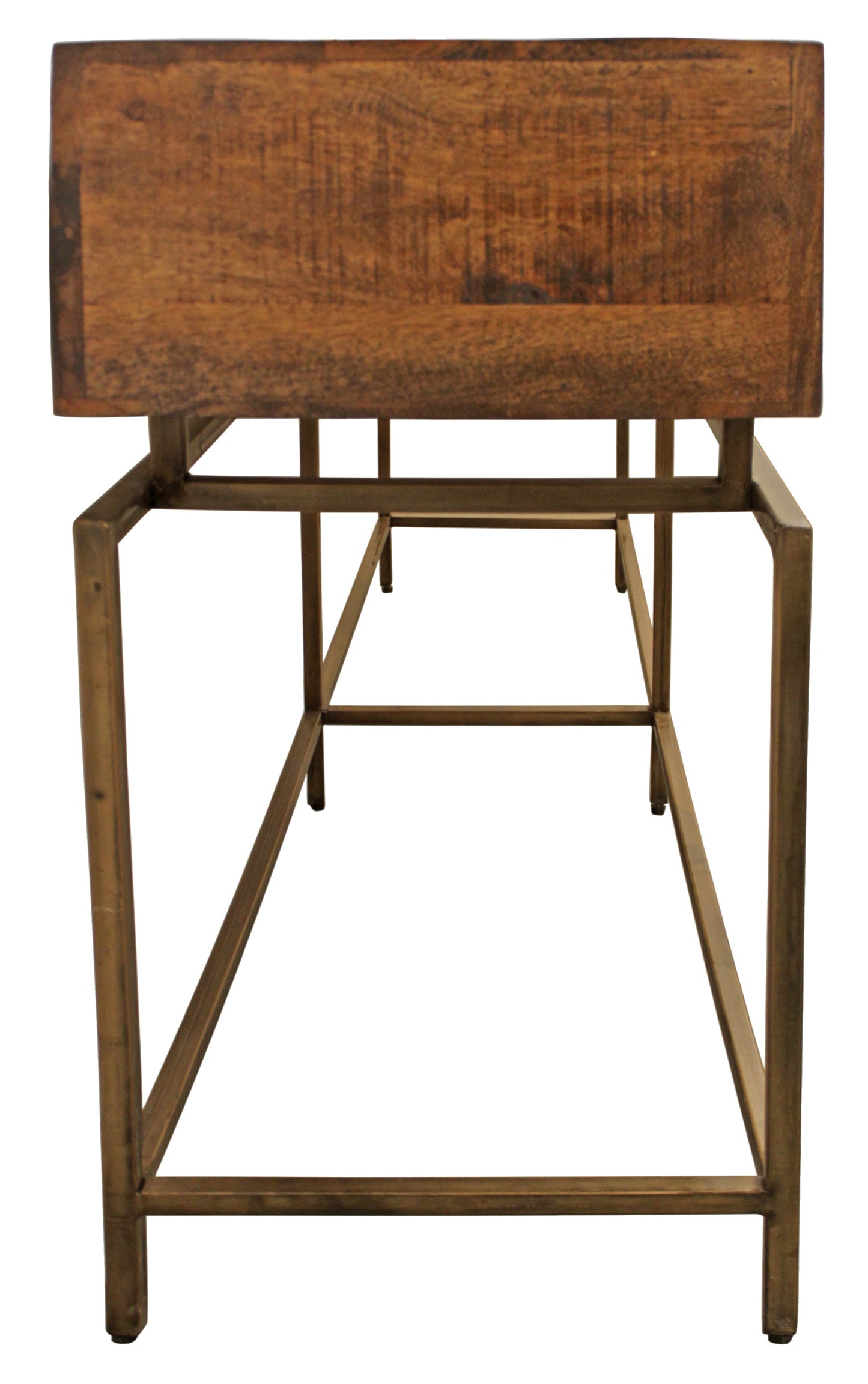 72" Brown and Brass Solid Wood Distressed Frame Console Table With Storage By Homeroots | Console Tables | Modishstore - 4