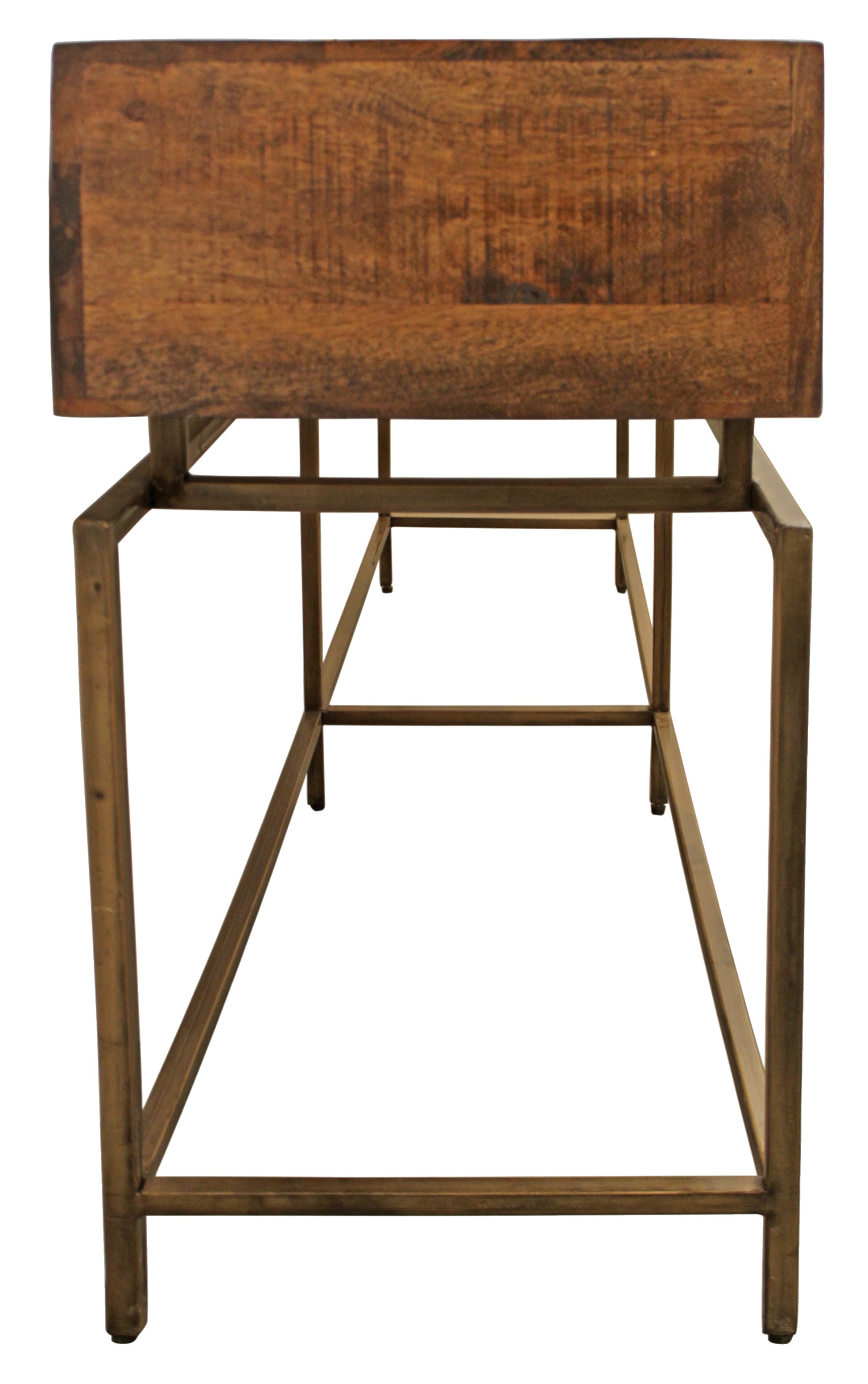 72" Brown and Brass Solid Wood Distressed Frame Console Table With Storage By Homeroots | Console Tables | Modishstore - 4