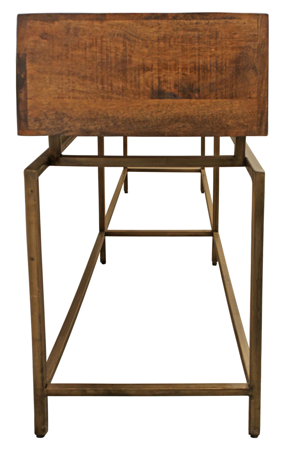 72" Brown and Brass Solid Wood Distressed Frame Console Table With Storage By Homeroots | Console Tables | Modishstore - 4