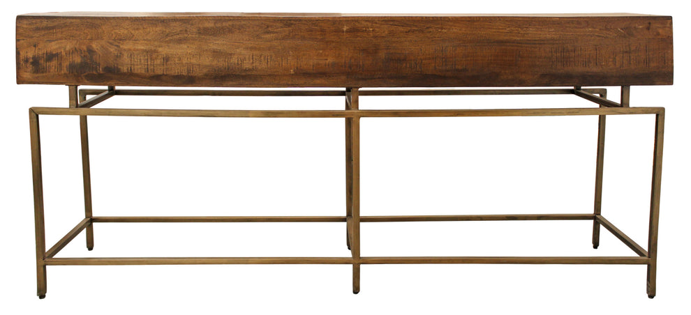 72" Brown and Brass Solid Wood Distressed Frame Console Table With Storage By Homeroots | Console Tables | Modishstore - 5