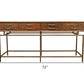 72" Brown and Brass Solid Wood Distressed Frame Console Table With Storage By Homeroots