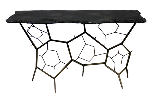 51" Black Stone Abstract Console Table By Homeroots
