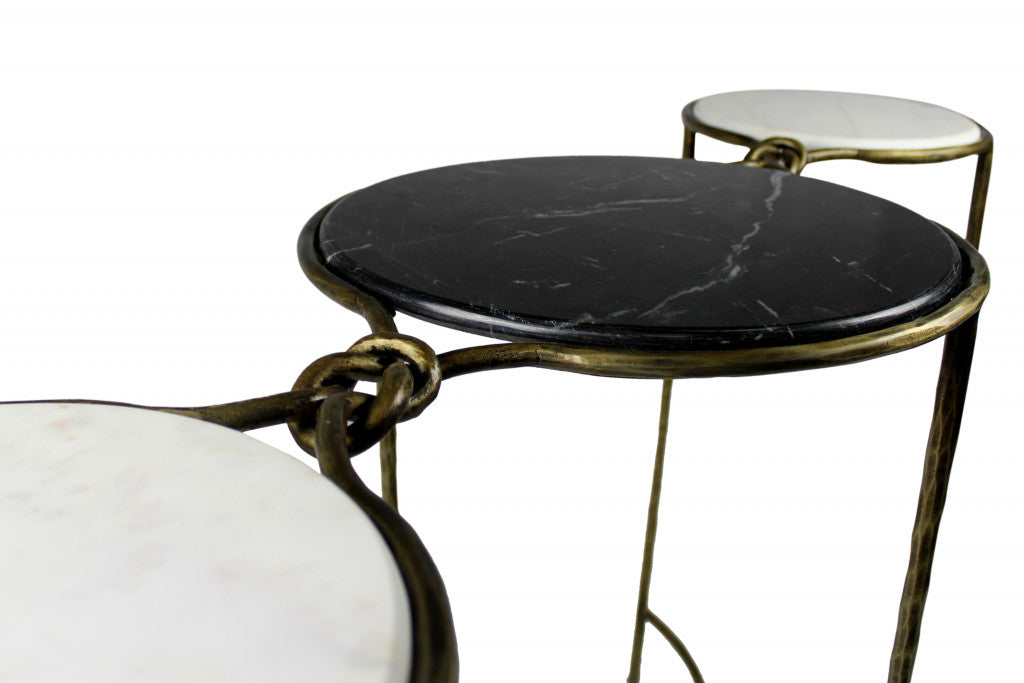 50" Black and White and Gold Genuine Marble Free Form Frame Console Table By Homeroots