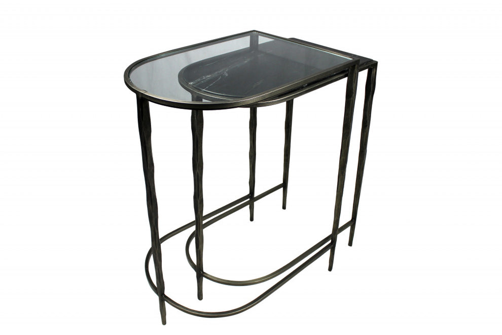 Set of Two 25" Clear and Gold Glass Free Form Frame Console Table By Homeroots | Console Tables | Modishstore - 2