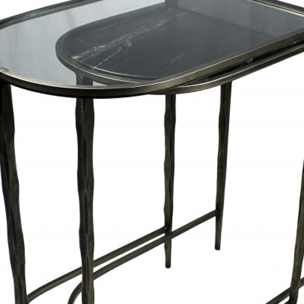Set of Two 25" Clear and Gold Glass Free Form Frame Console Table By Homeroots | Console Tables | Modishstore - 4