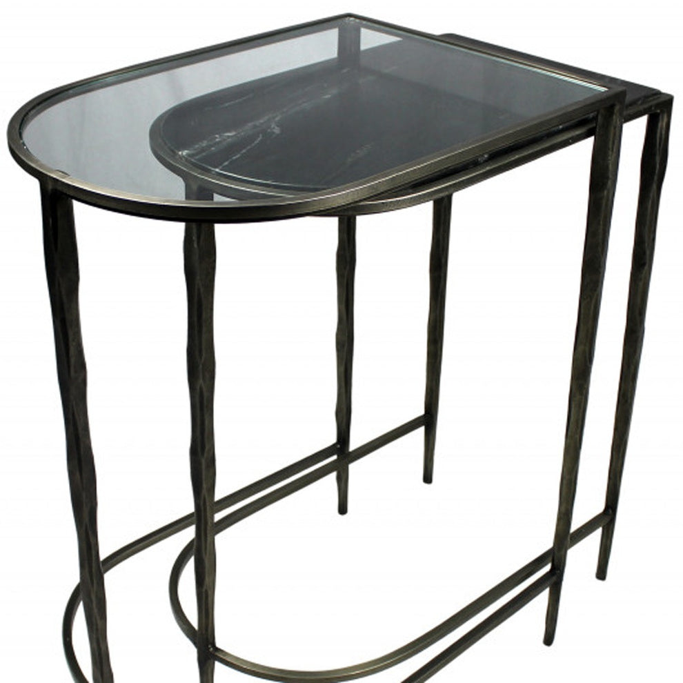 Set of Two 25" Clear and Gold Glass Free Form Frame Console Table By Homeroots | Console Tables | Modishstore - 5