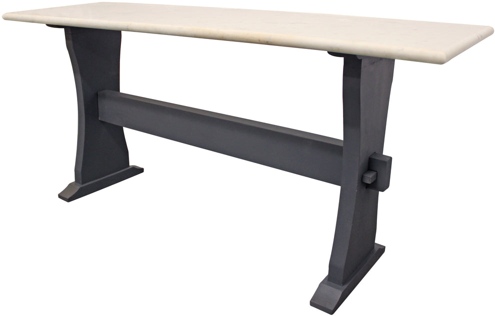 70" Ivory and Black Genuine Marble Trestle Console Table By Homeroots | Console Tables | Modishstore - 2
