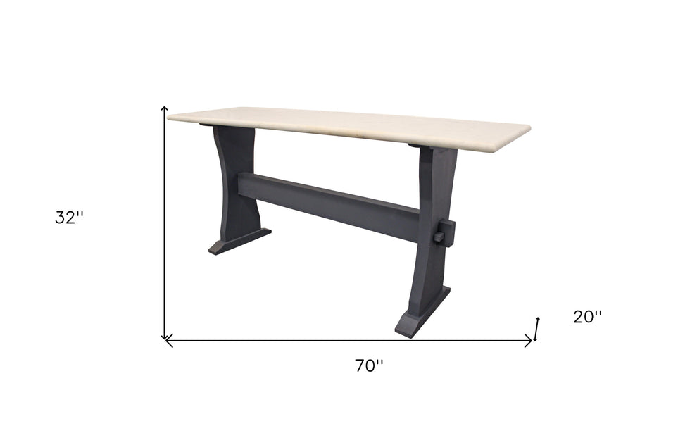 70" Ivory and Black Genuine Marble Trestle Console Table By Homeroots | Console Tables | Modishstore - 6