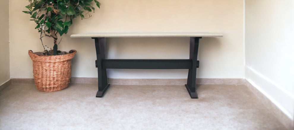 70" Ivory and Black Genuine Marble Trestle Console Table By Homeroots | Console Tables | Modishstore - 4
