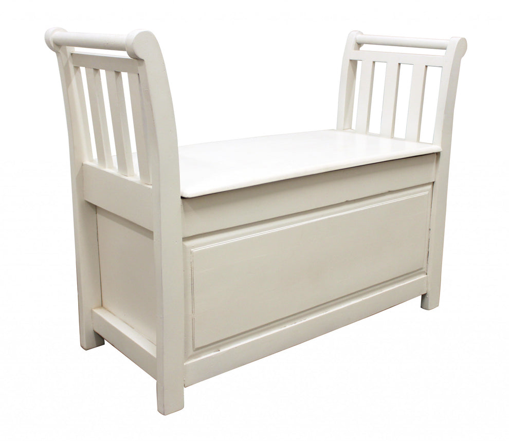 38" White Solid Wood Entryway Bench With Flip Top and High Sides By Homeroots | Benches | Modishstore - 2