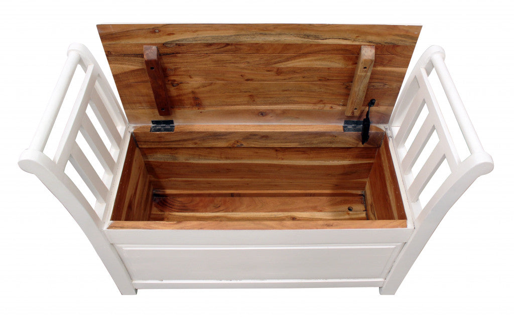 38" White Solid Wood Entryway Bench With Flip Top and High Sides By Homeroots | Benches | Modishstore - 3
