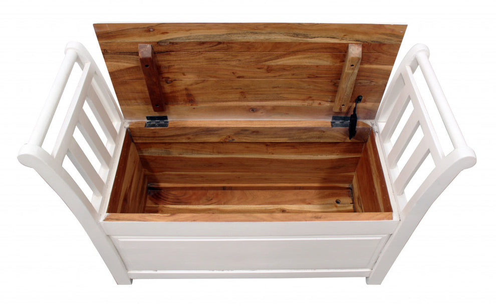 38" White Solid Wood Entryway Bench With Flip Top and High Sides By Homeroots | Benches | Modishstore - 3