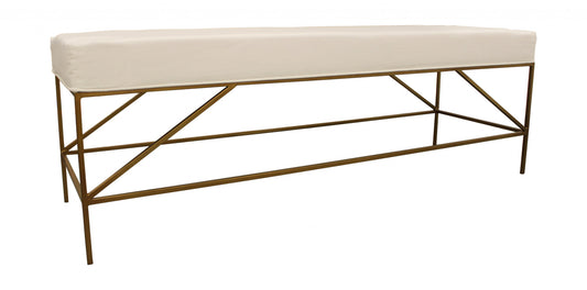 58" Ivory And Gold 100% Linen Upholstered Entryway Bench By Homeroots | Benches | Modishstore