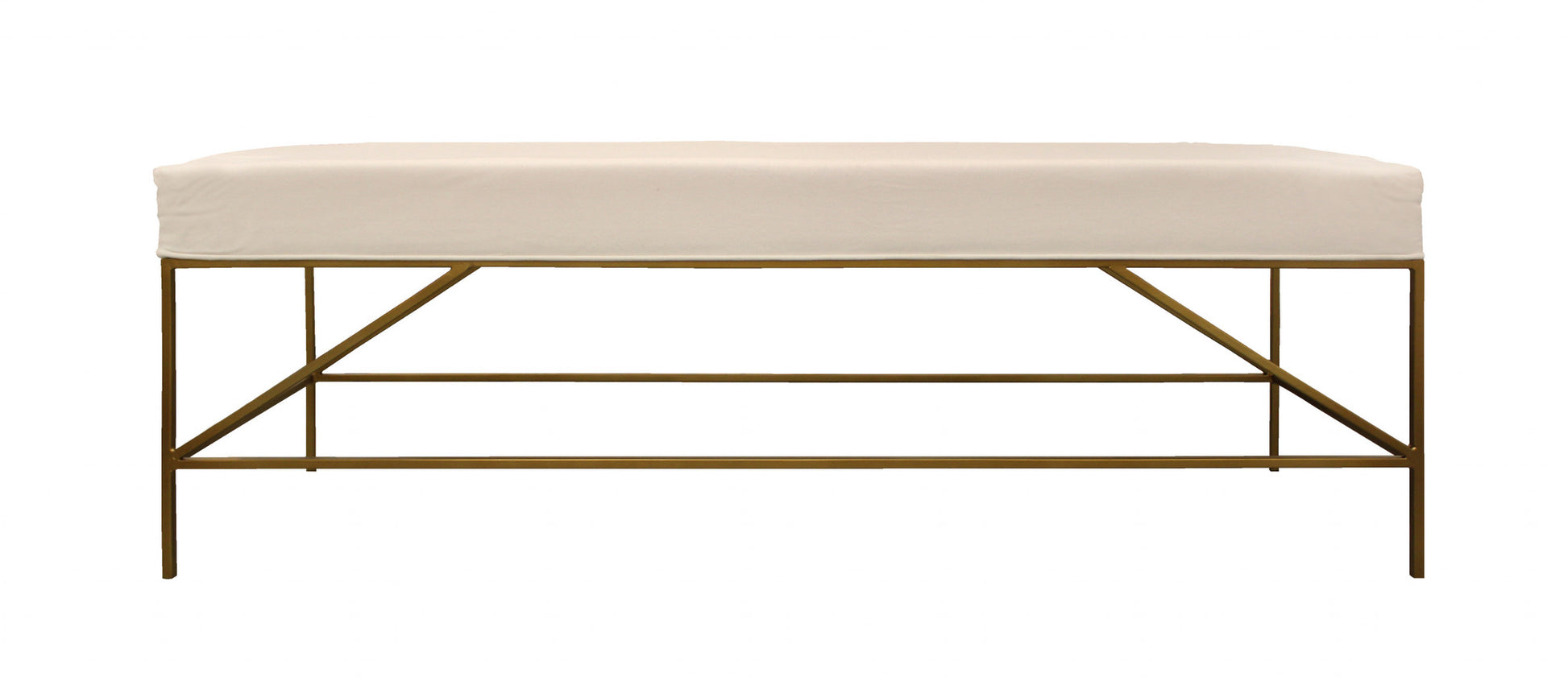 58" Ivory And Gold 100% Linen Upholstered Entryway Bench By Homeroots | Benches | Modishstore - 3