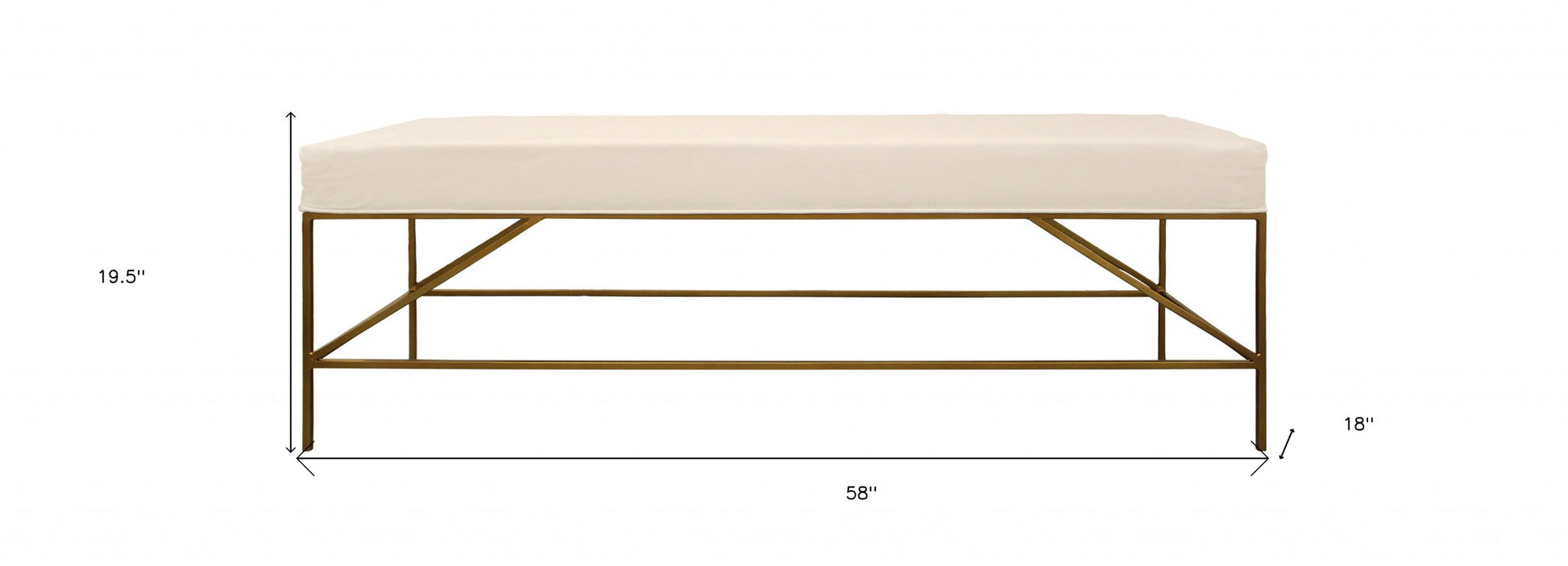 58" Ivory And Gold 100% Linen Upholstered Entryway Bench By Homeroots | Benches | Modishstore - 6