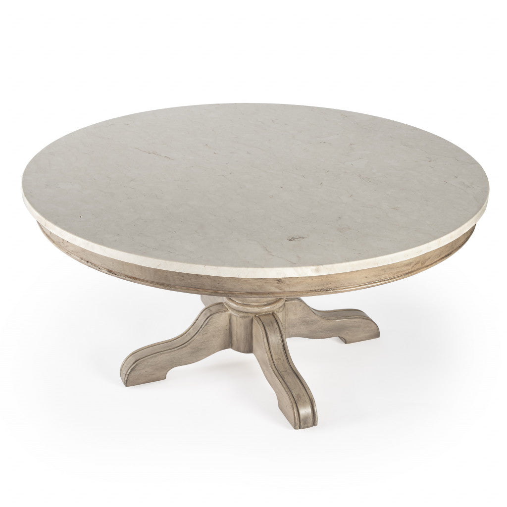 38" Beige And Off White Genuine Marble Round Distressed Coffee Table By Homeroots | Coffee Tables | Modishstore
