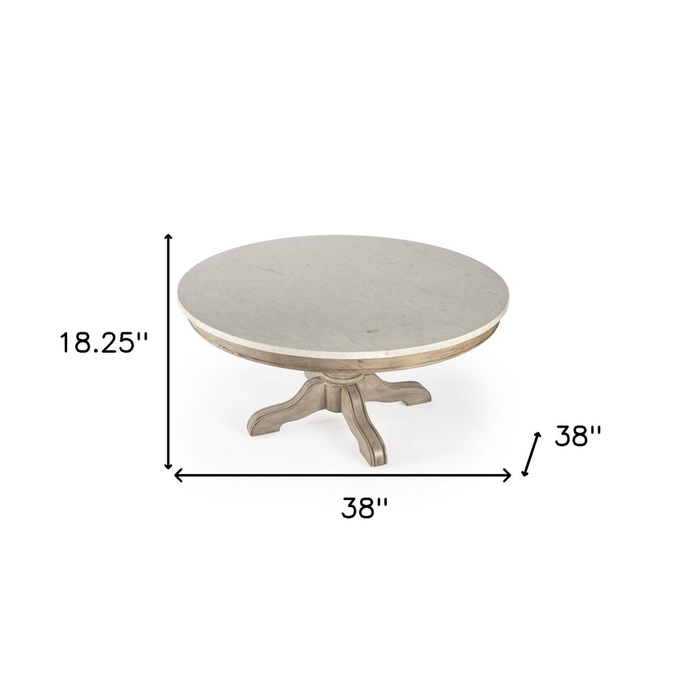 38" Beige And Off White Genuine Marble Round Distressed Coffee Table By Homeroots | Coffee Tables | Modishstore - 5