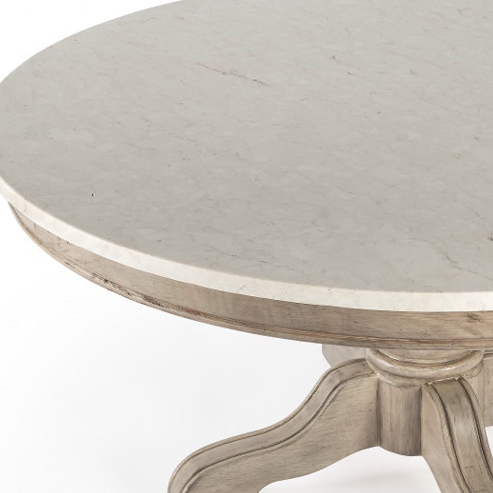 38" Beige And Off White Genuine Marble Round Distressed Coffee Table By Homeroots | Coffee Tables | Modishstore - 3