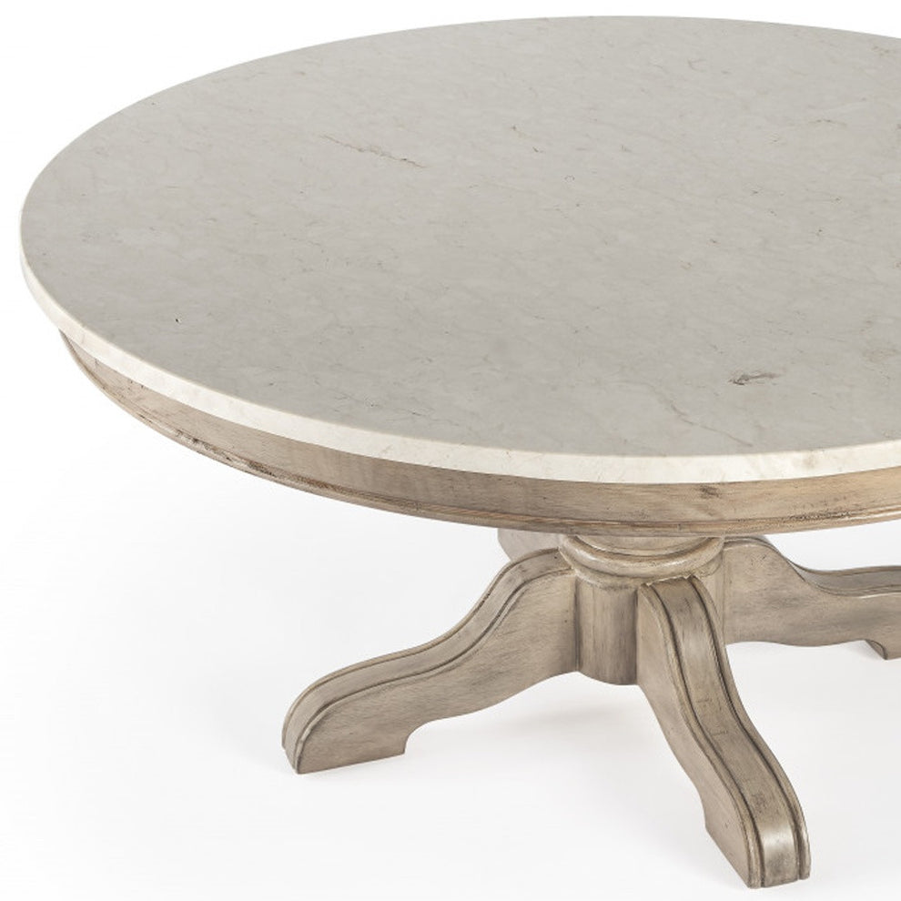 38" Beige And Off White Genuine Marble Round Distressed Coffee Table By Homeroots | Coffee Tables | Modishstore - 4