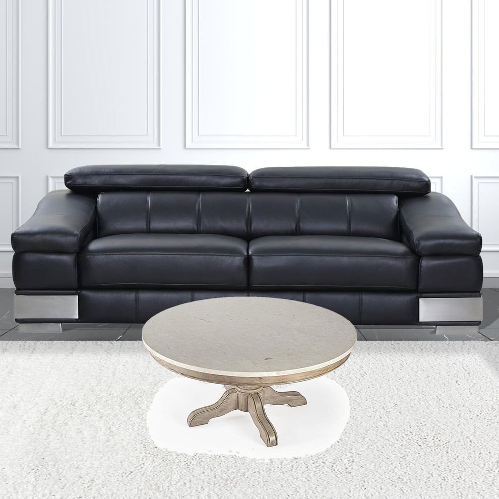 38" Beige And Off White Genuine Marble Round Distressed Coffee Table By Homeroots | Coffee Tables | Modishstore - 2