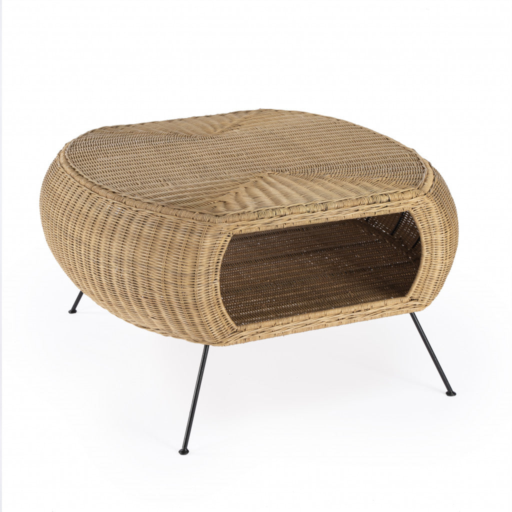 38" Natural Rattan Wicker With Iron Round Coffee Table By Homeroots | Coffee Tables | Modishstore