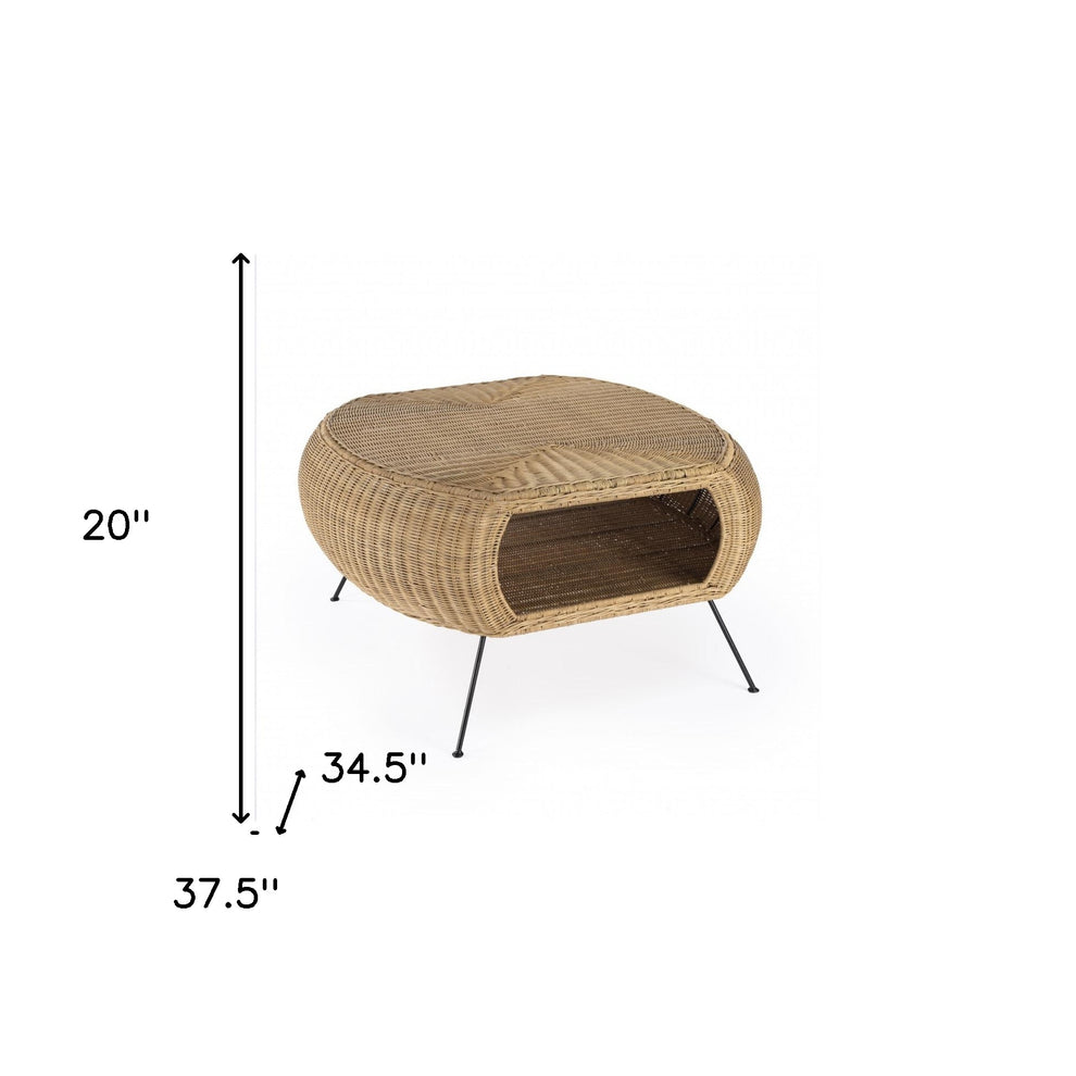 38" Natural Rattan Wicker With Iron Round Coffee Table By Homeroots | Coffee Tables | Modishstore - 5
